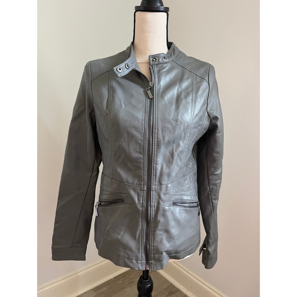 Joujou Gray Leather Jacket Womens XS Moto Zip Up Quilted Biker‎ Edgy Urban Chic